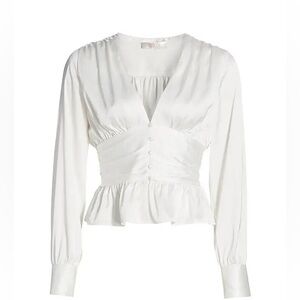 WAYF Enclive Long-Sleeve Peplum Satin Button Blouse Size S